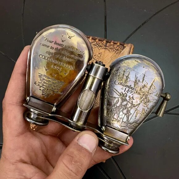 Brass Spyglass Folding Binocular Nautical Adventure in Handmade Leather Box Gift - Picture 6 of 11